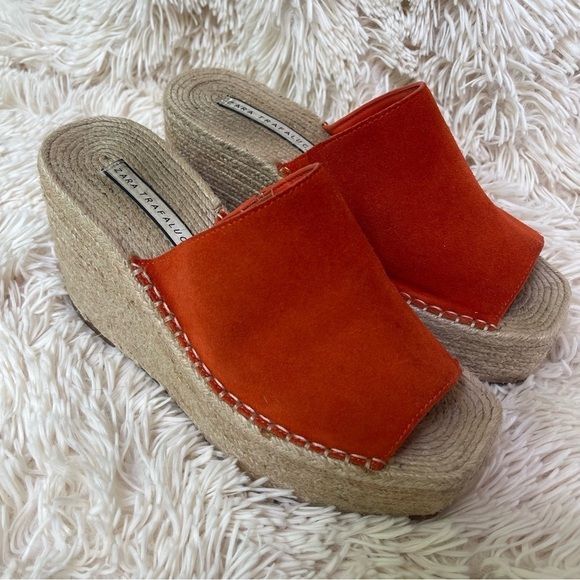 Zara Shoes - Zara orange platform slides wedges espadrilles open toe orange size 38 or 8